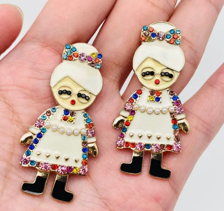 Rhinestone Mrs. Claus Earrings