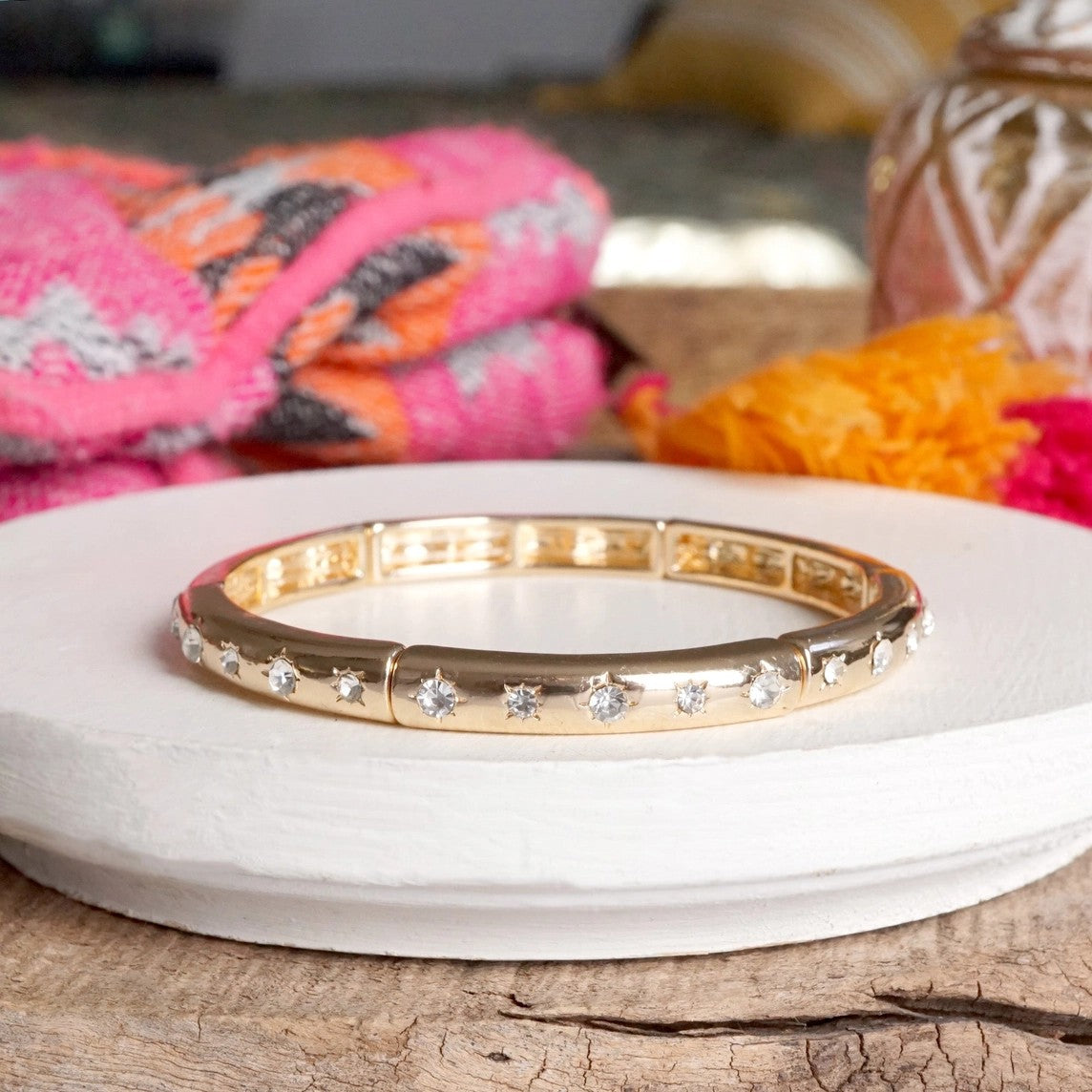 Gold-Tone Eternity Stretch Bangle-CR