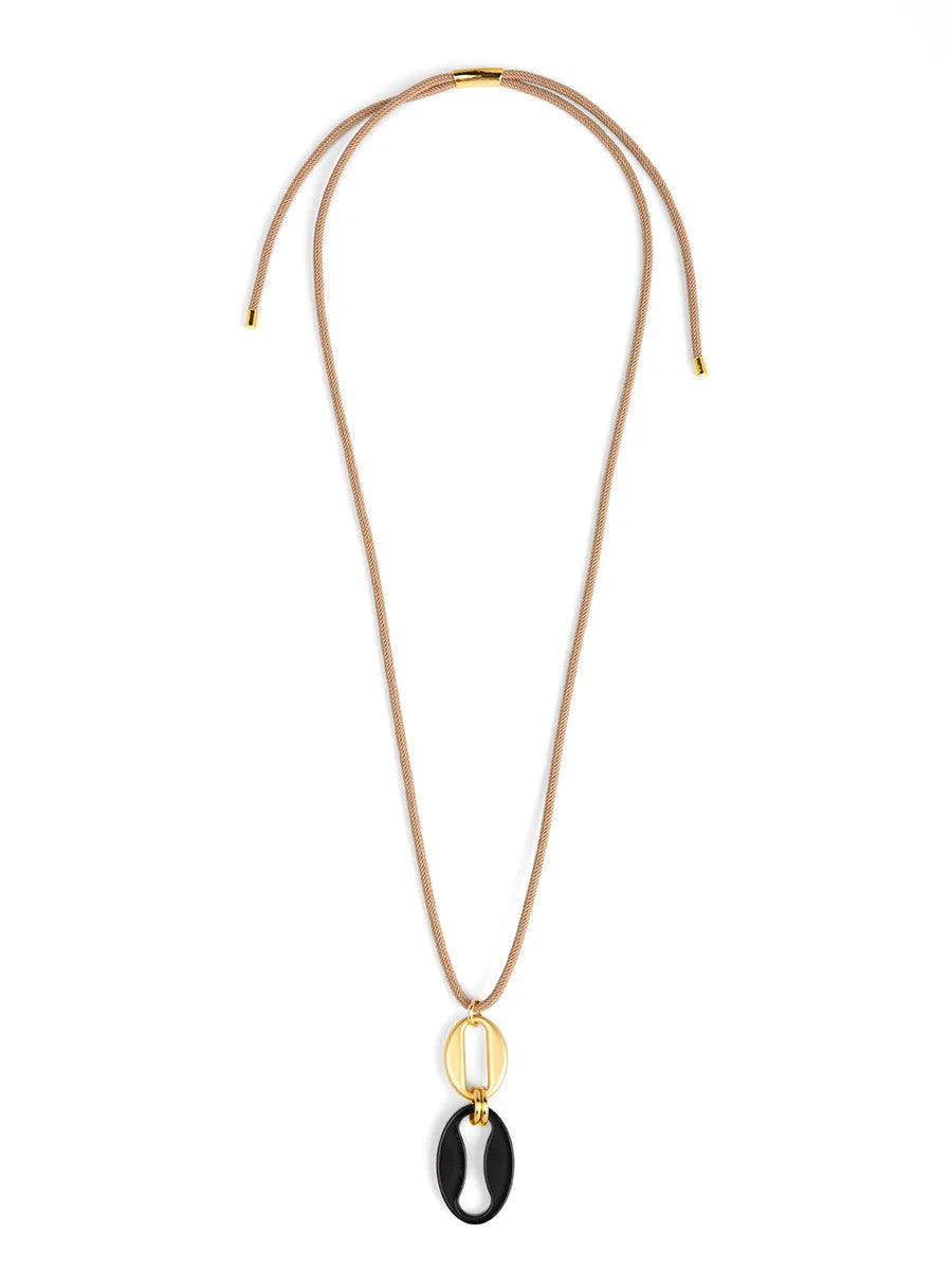Adj. Anchor Lk Pendant Long Necklace-Blk