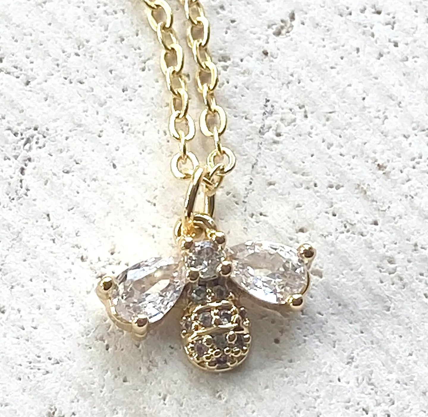 Gold Crystal Bee Necklace