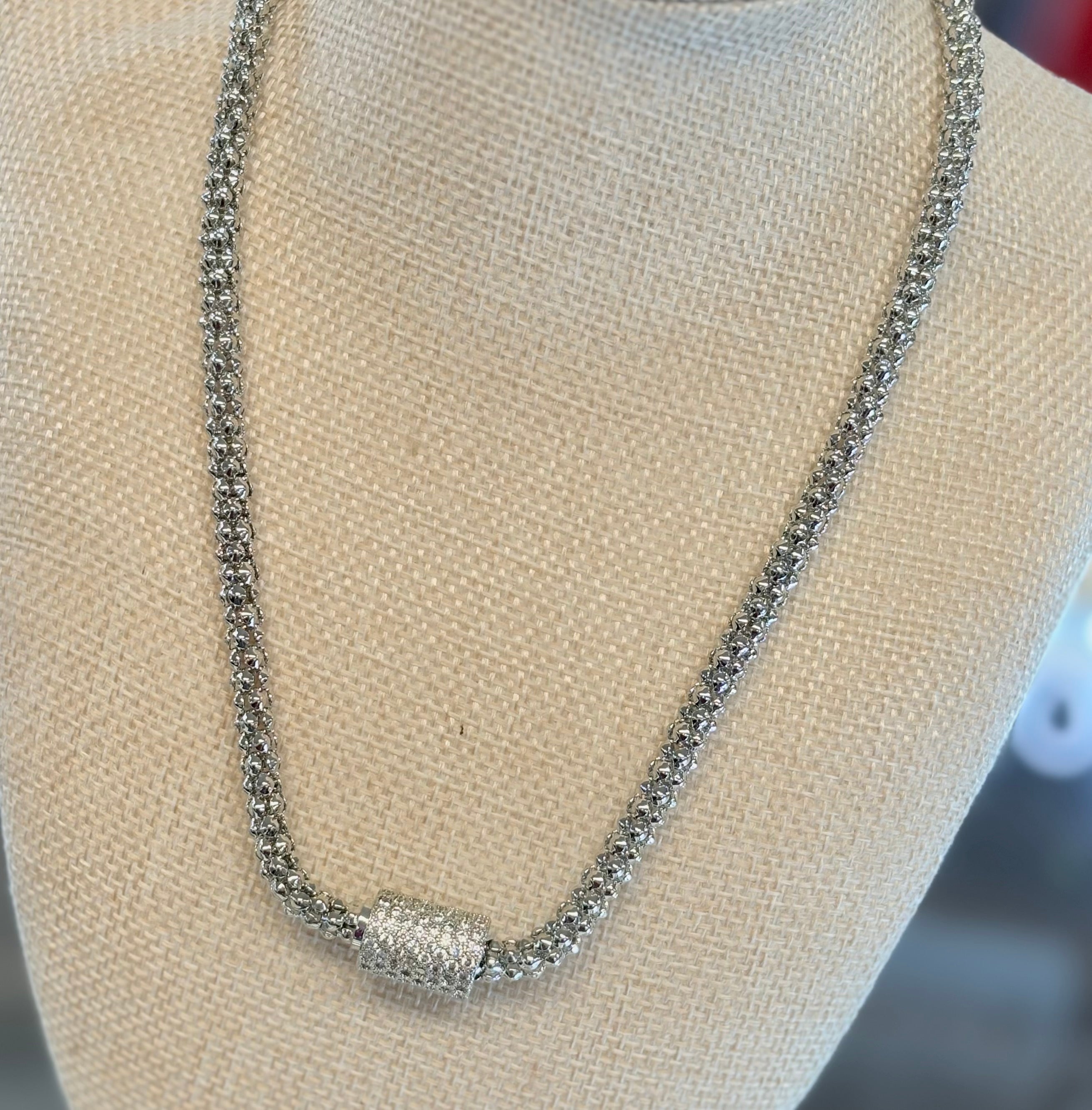 Silver Magnetic Crystal Barrel Necklace
