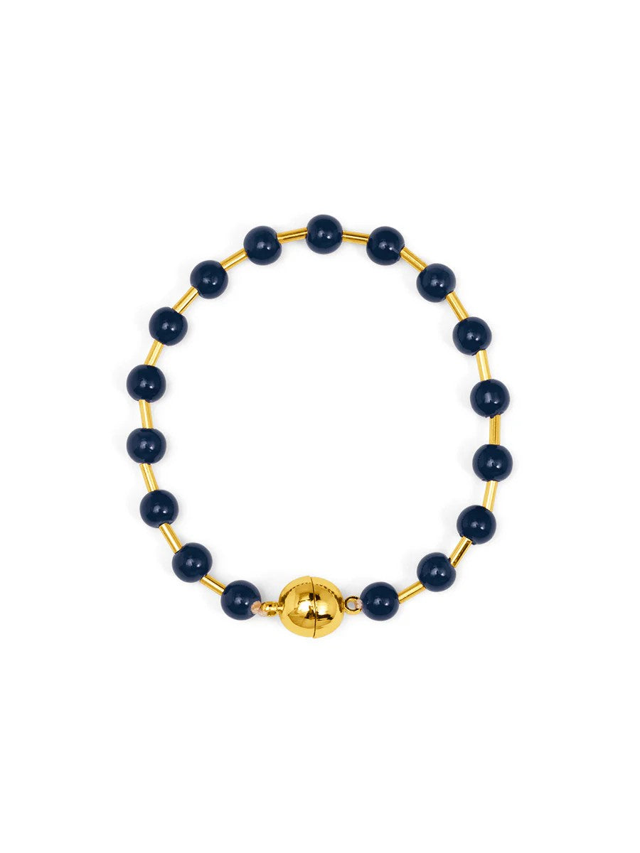 Glass Bead Magnet Bracelet-Navy