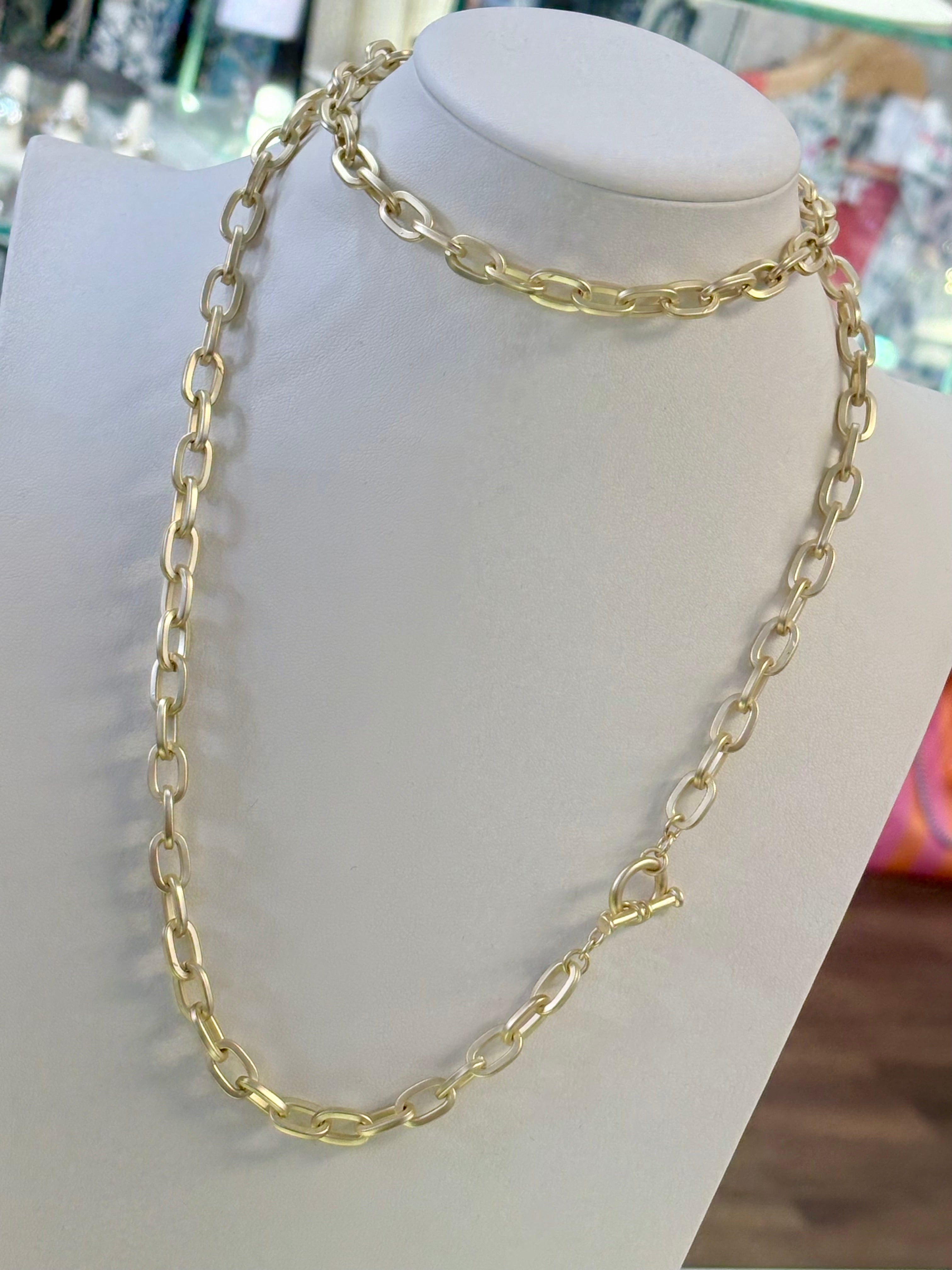 Matte Gold Long Toggle Link Necklace