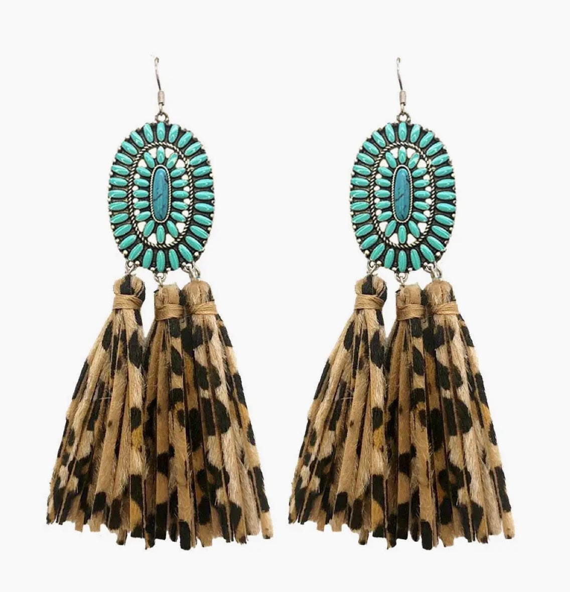 Leopard Fringe Concho Earrings