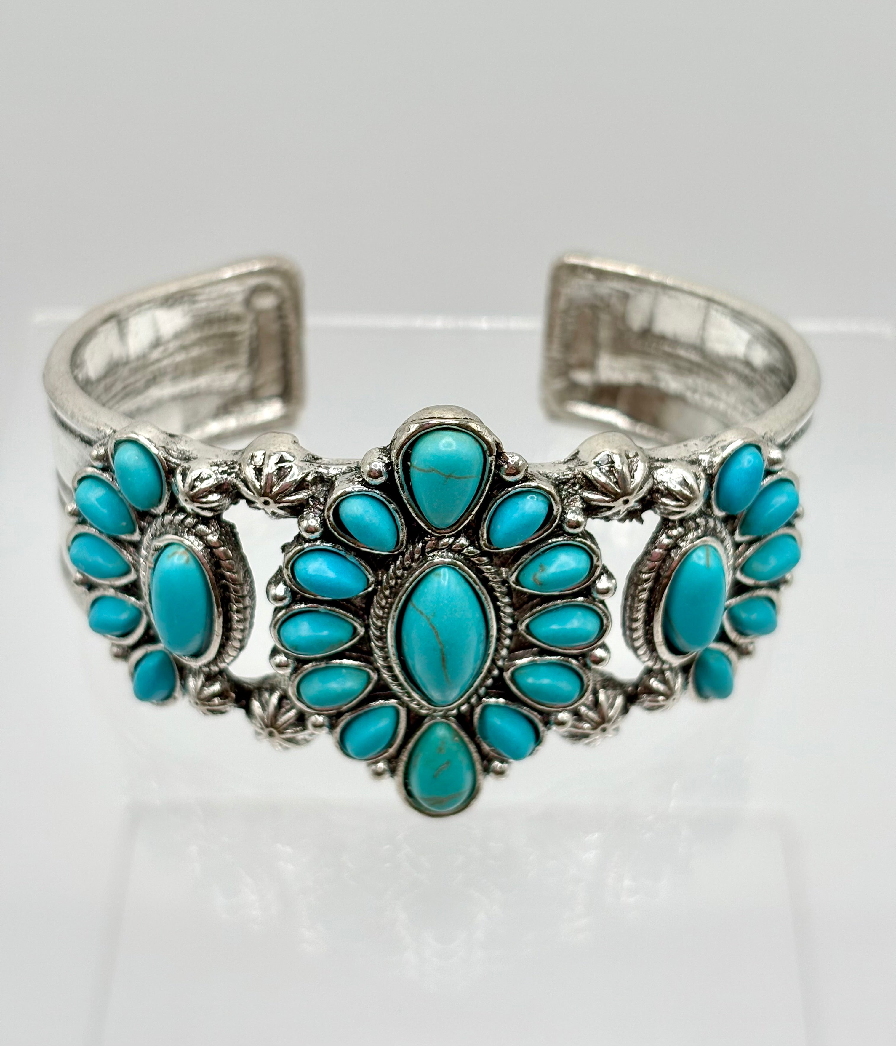 Turquoise Stone Cluster Concho Cuff Bracelet