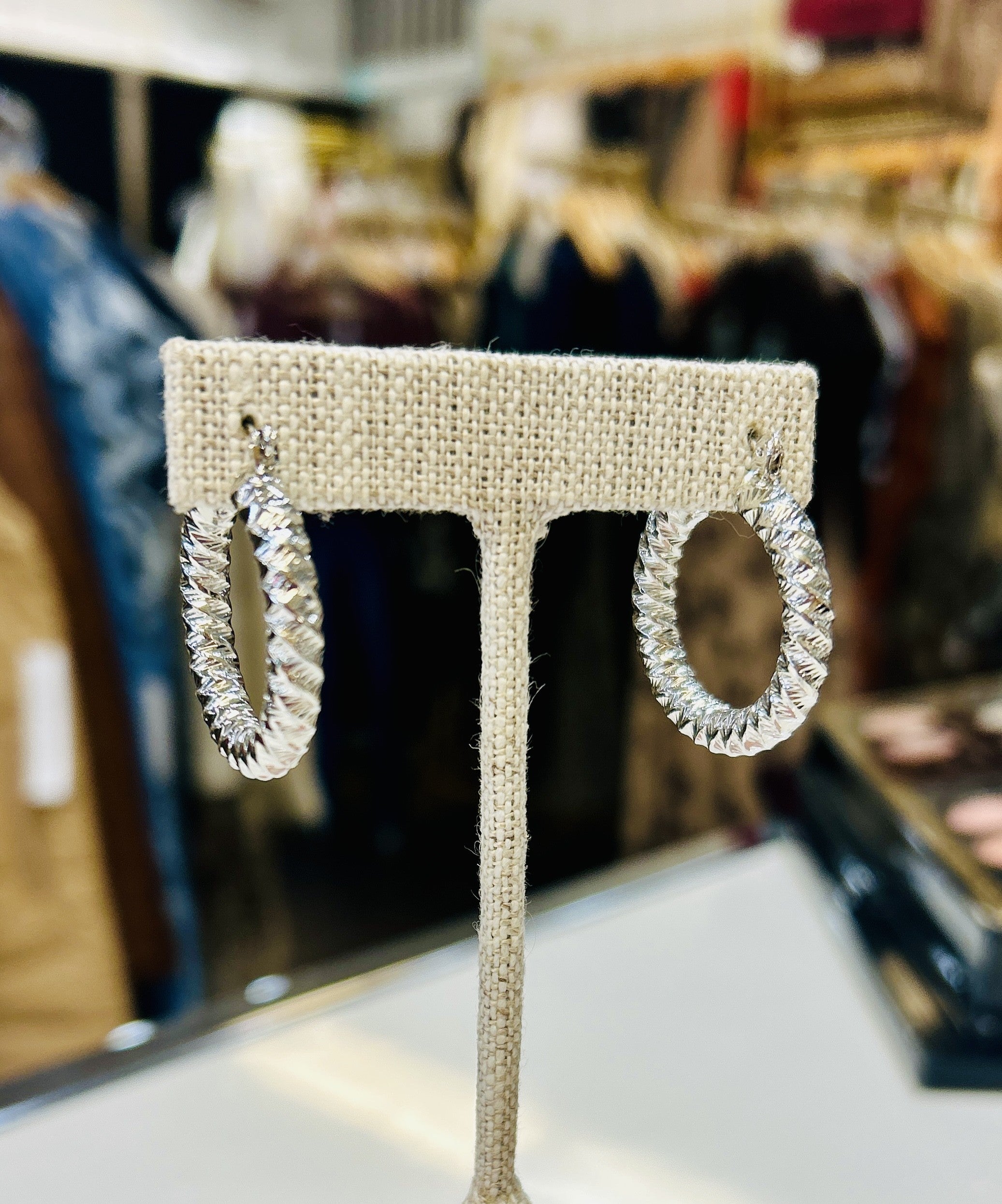 Silver Ridged Hoop Earrings