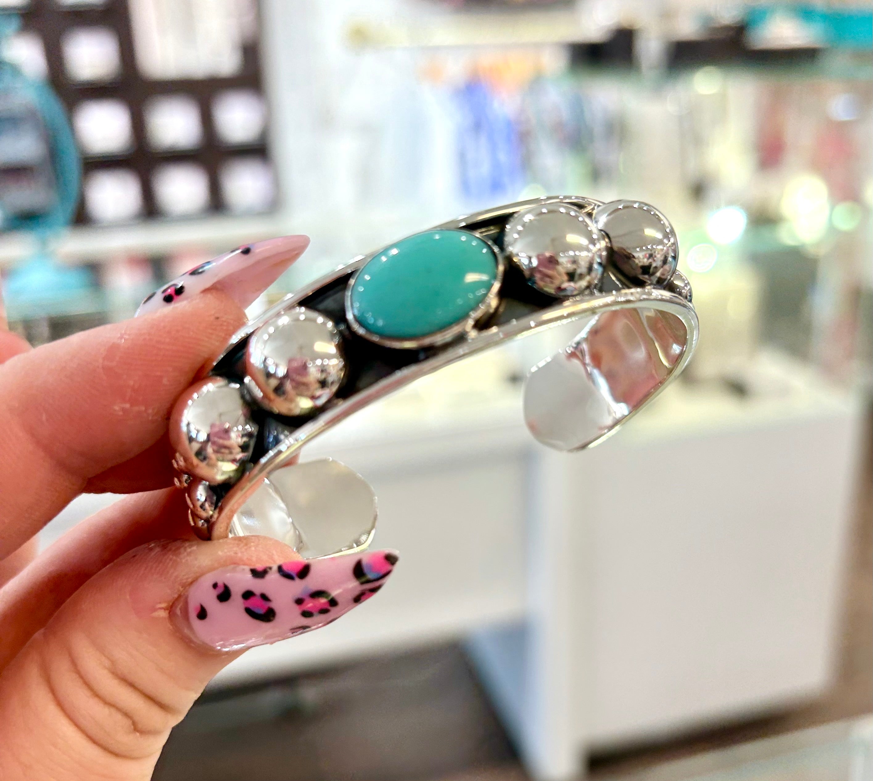Lula Turquoise Oval & Silver Pearls Cuff