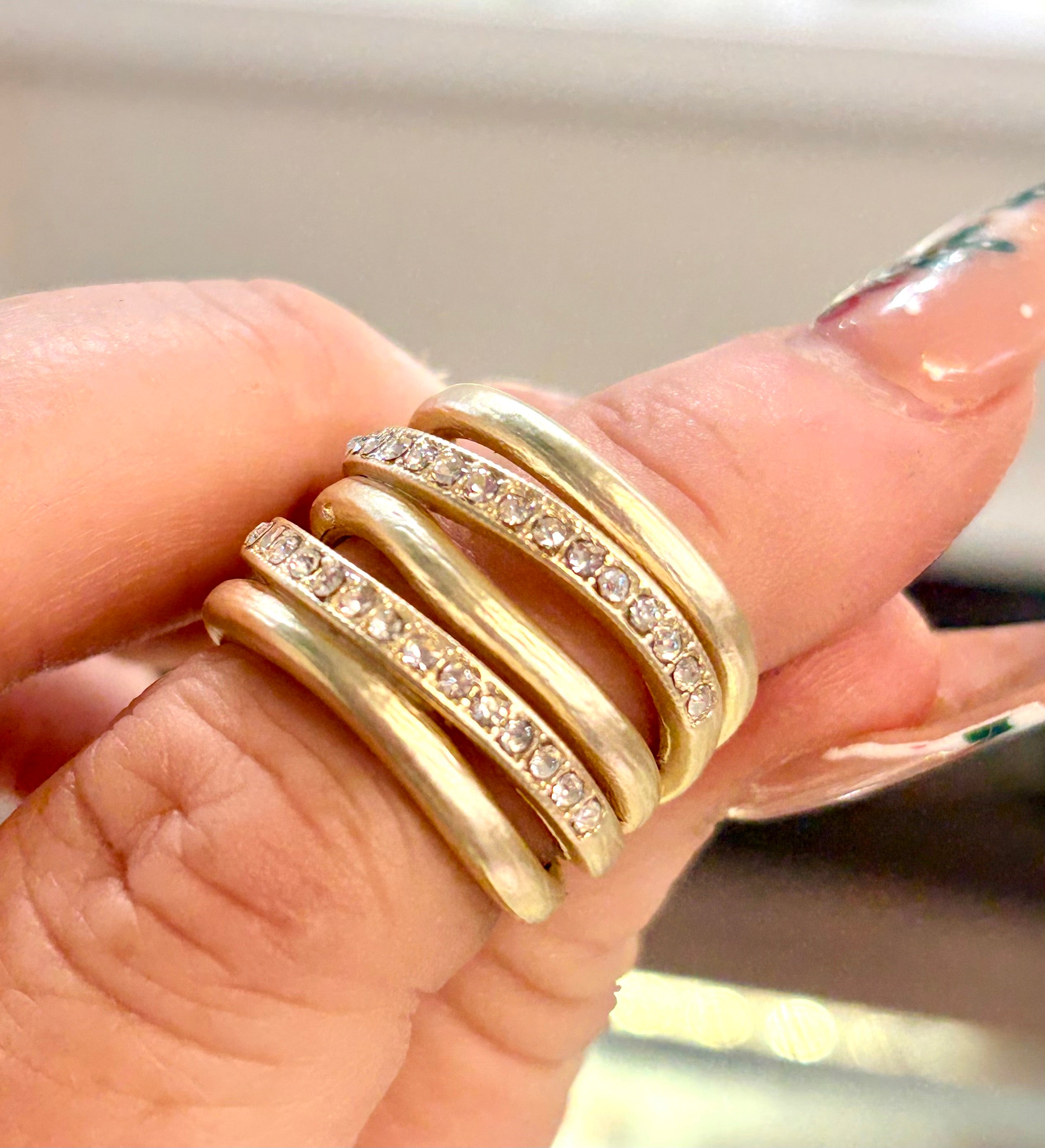 Matte Gold Wrap Crystal Ring