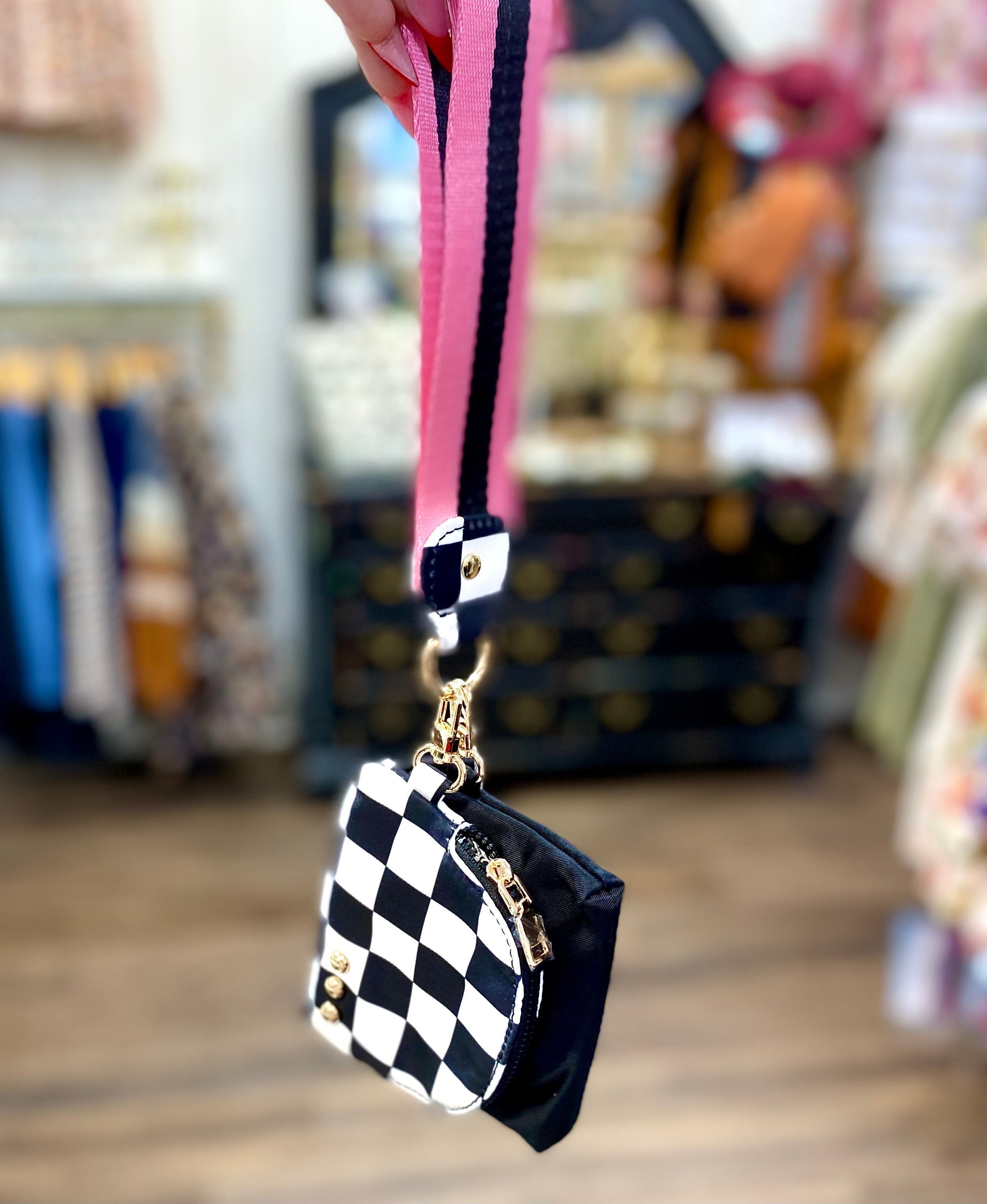 Black & Pink Checker Wristlet