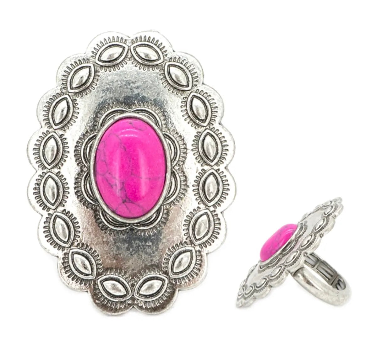 Oval Fuchsia Stone Inlay Stretch Ring