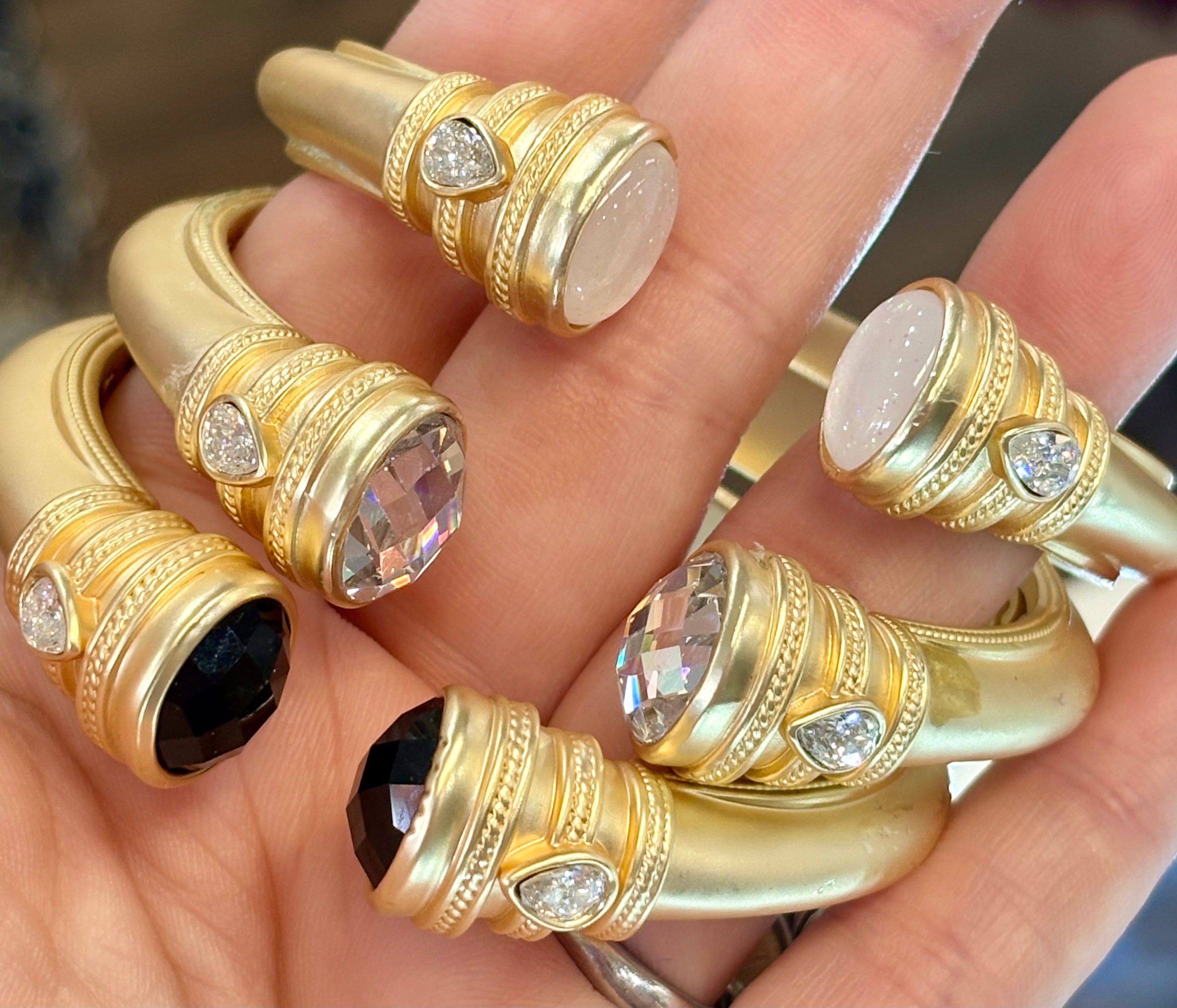 Matte Gold Hinged Crystal Bangle
