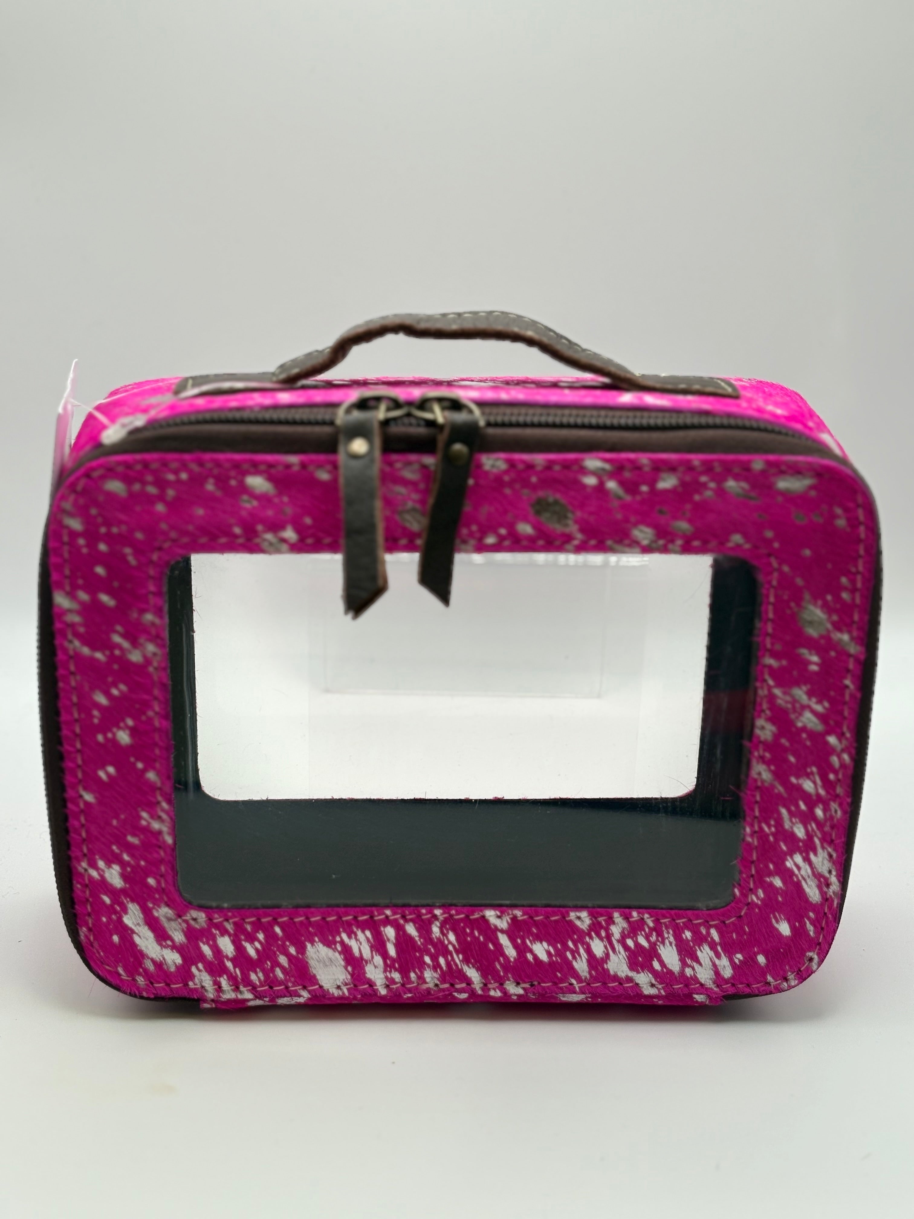Cowhide Cosmetic Case - Toiletry Makeup Travel Bag