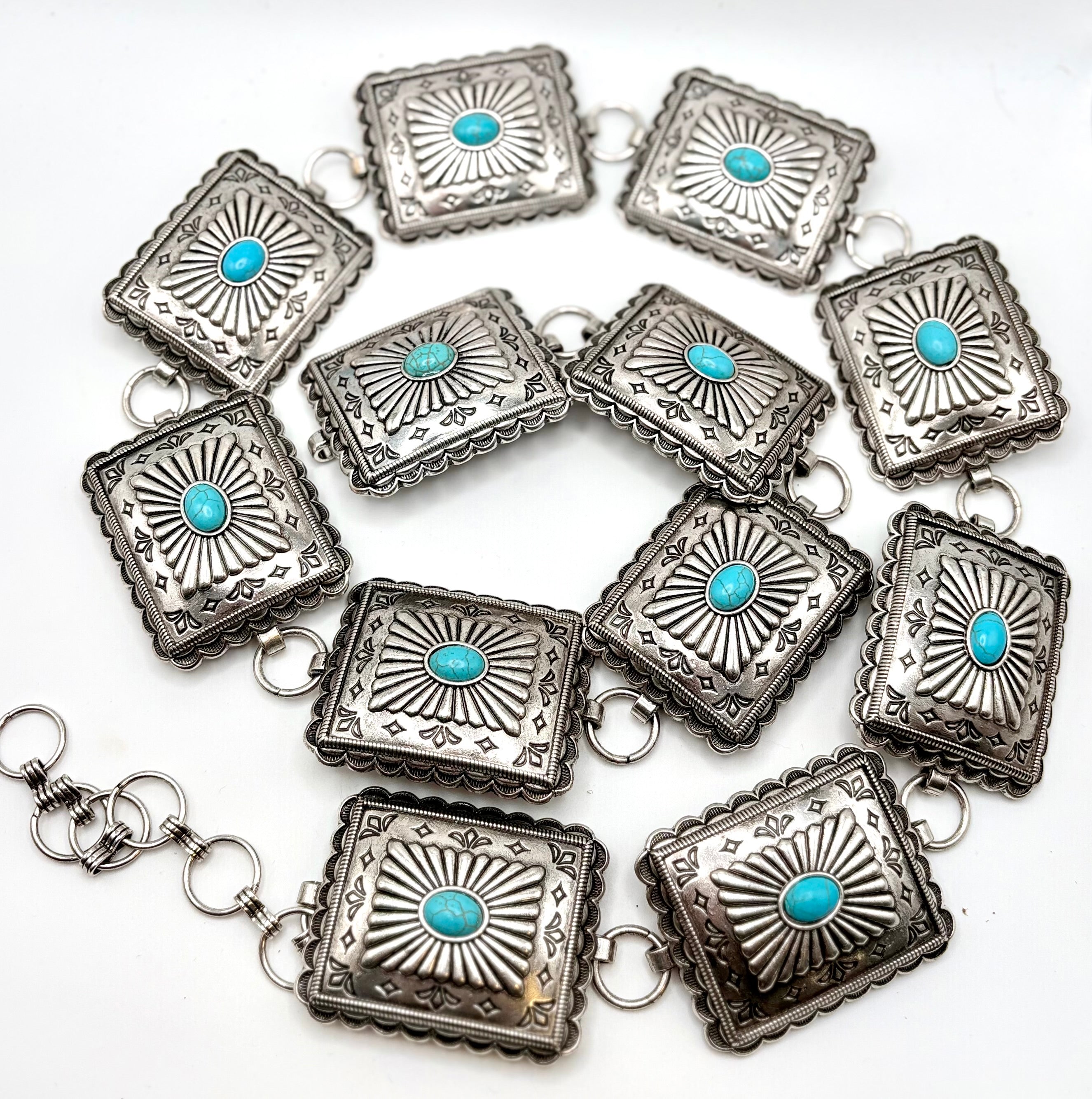 Turquoise Rectangle Concho Chain Belt