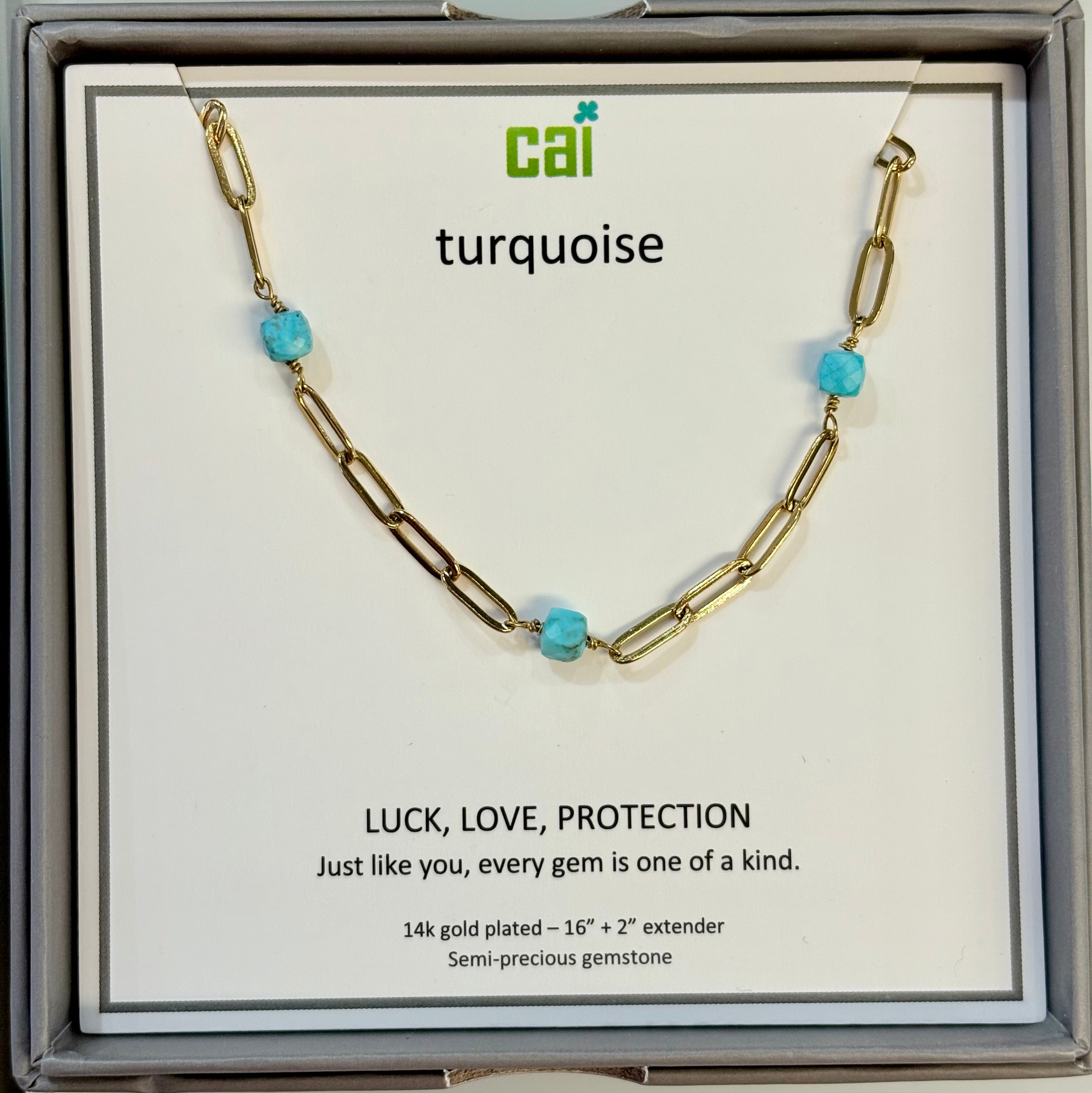 Paperclip Link Satellite Turquoise Necklace