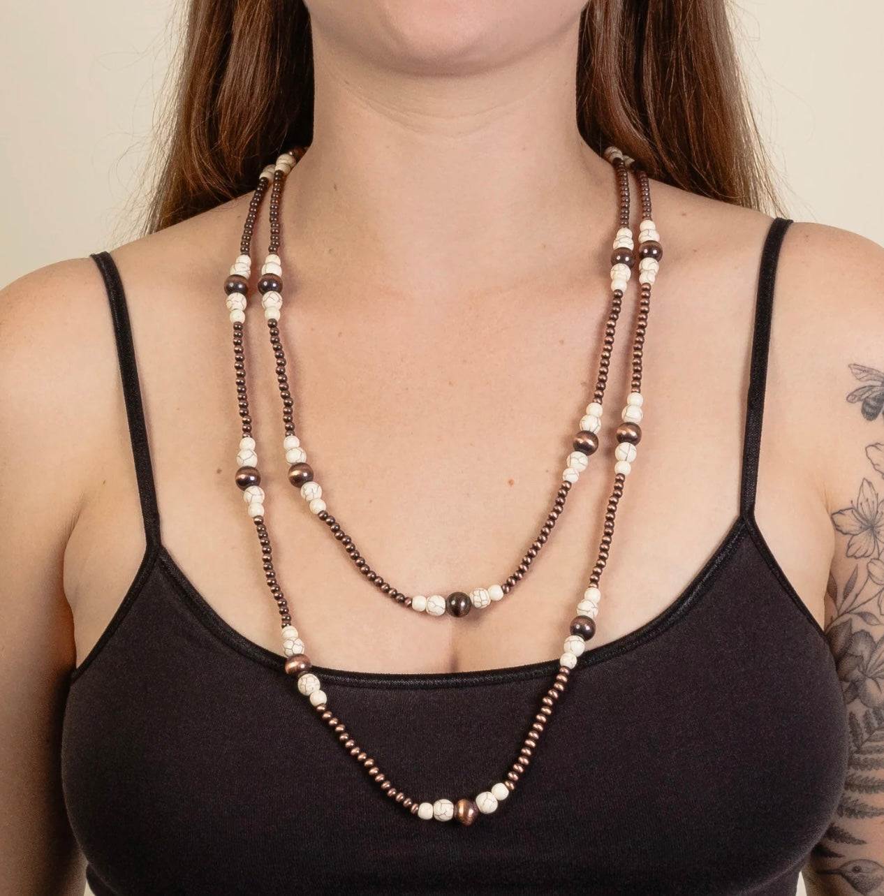 White Buffalo & Copper Beaded Double Strand Necklace
