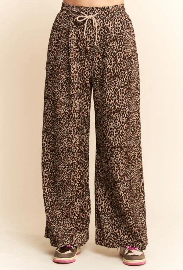 Waist String Leopard Printed Straight Long Pants