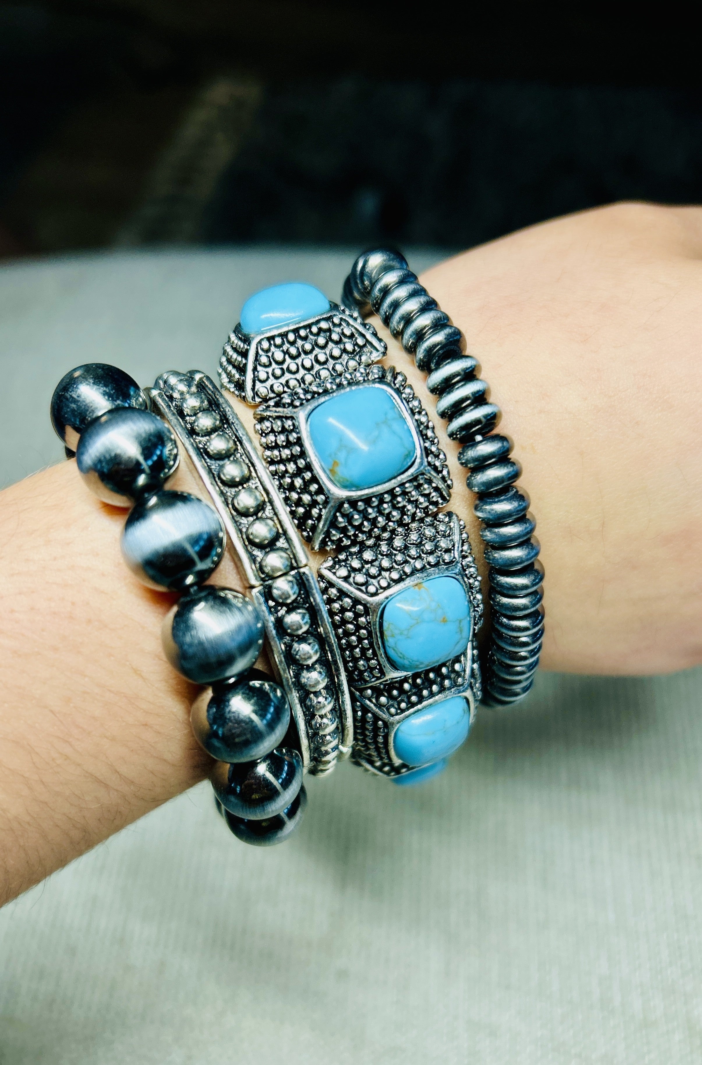 Dark Metallic & Turquoise Stackable Bracelets