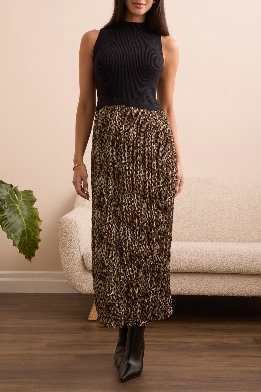 Twofer Maxi Dress-Black & Leopard