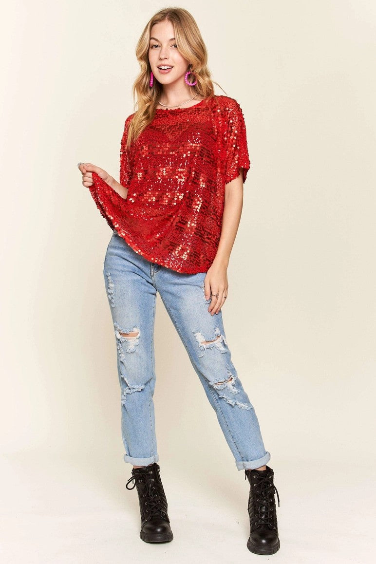 Red Striped Sequins Blouse