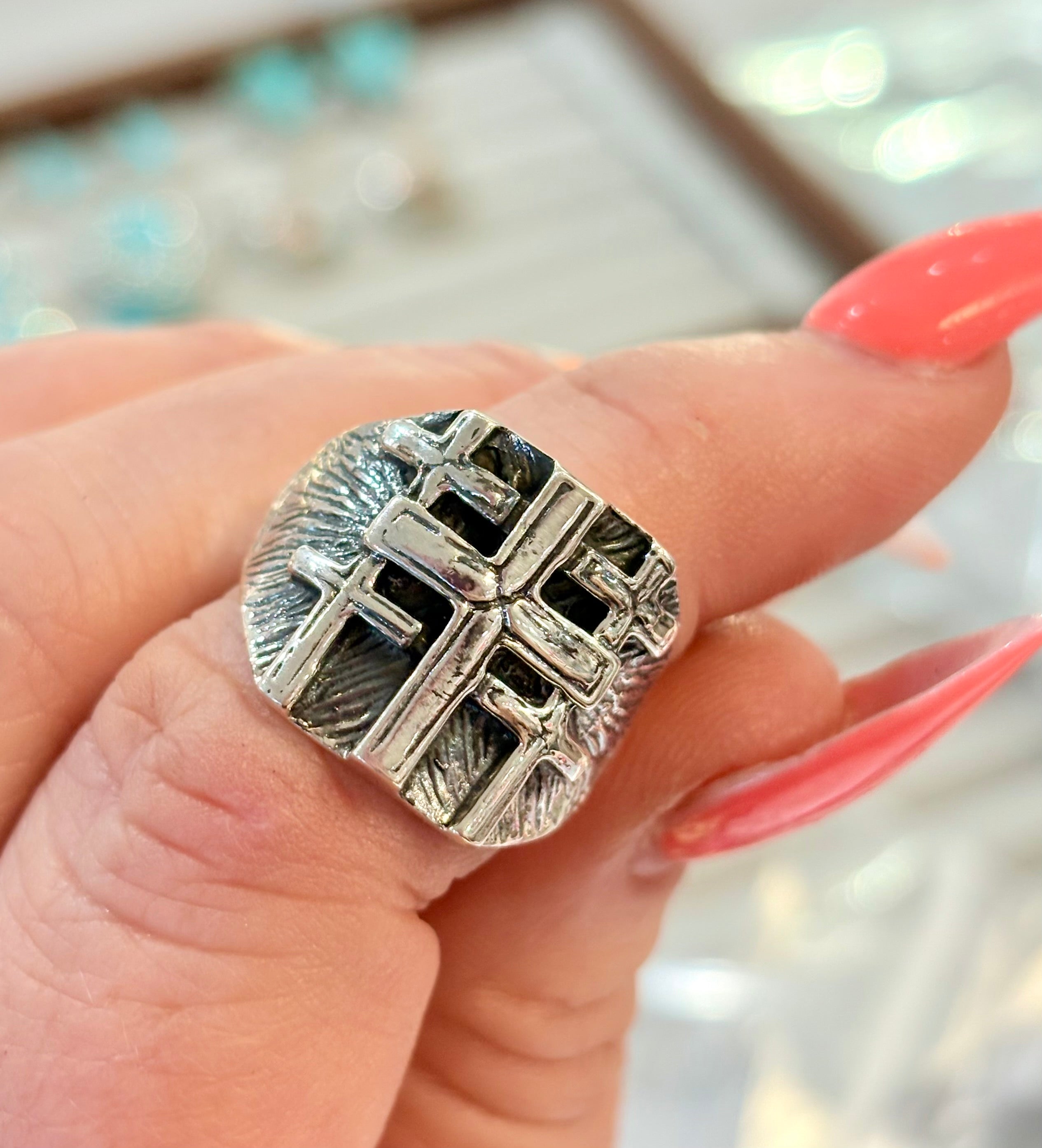 Silver Multi Cross Ring