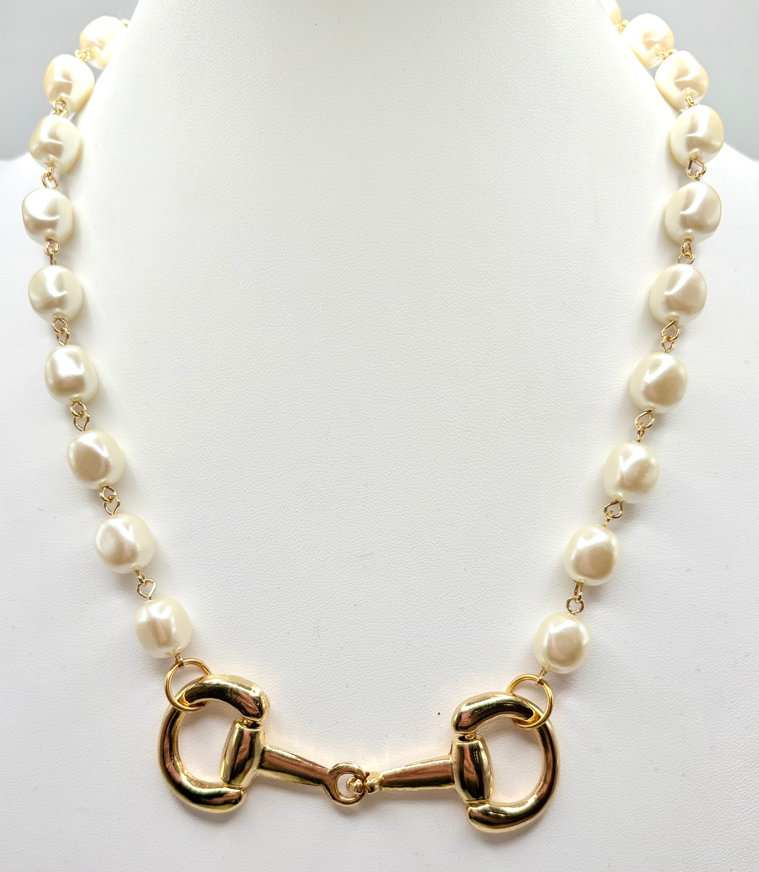 Gold Pearl Large Bit Necklace