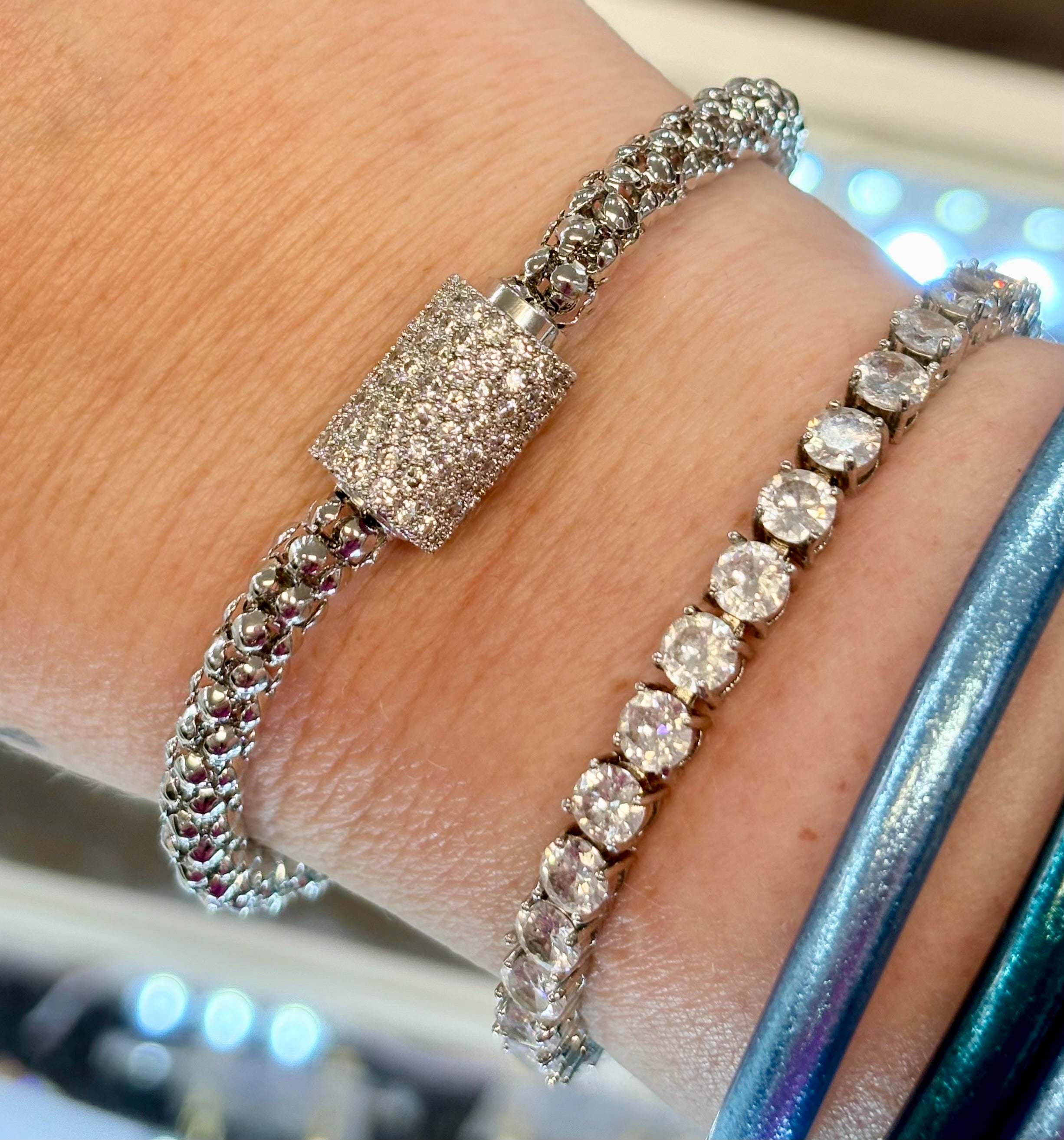 Silver Magnetic Crystal Barrel Bracelet