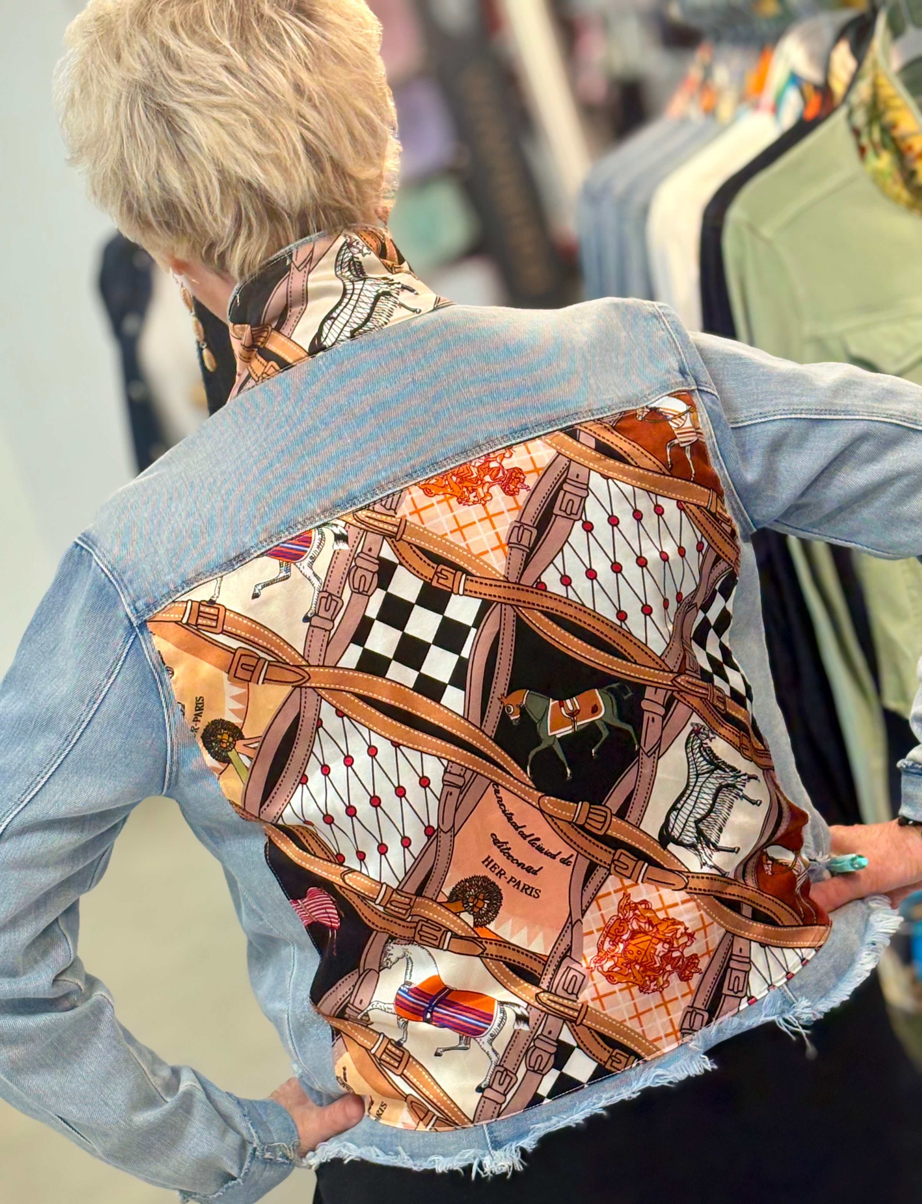 Light Denim Jacket - Designer Horse with Straps