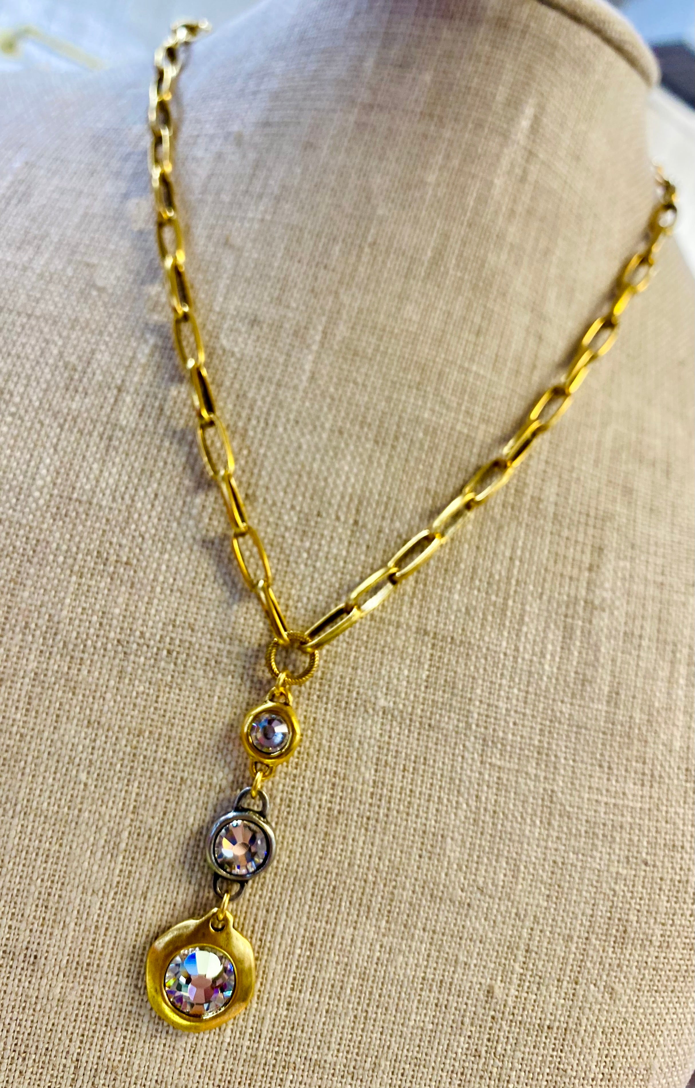 Two Tone Crystal Drop Necklace