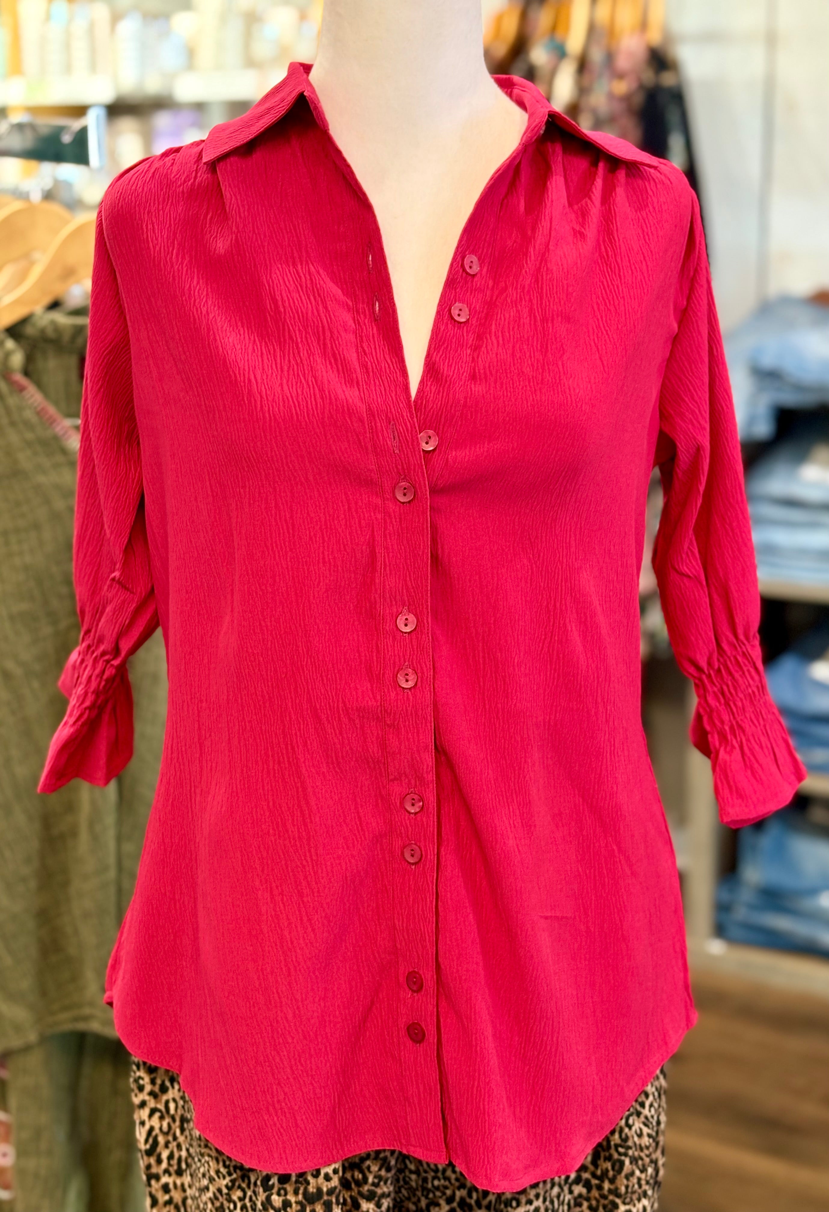 Boho Chic Fuchsia Button Front Top