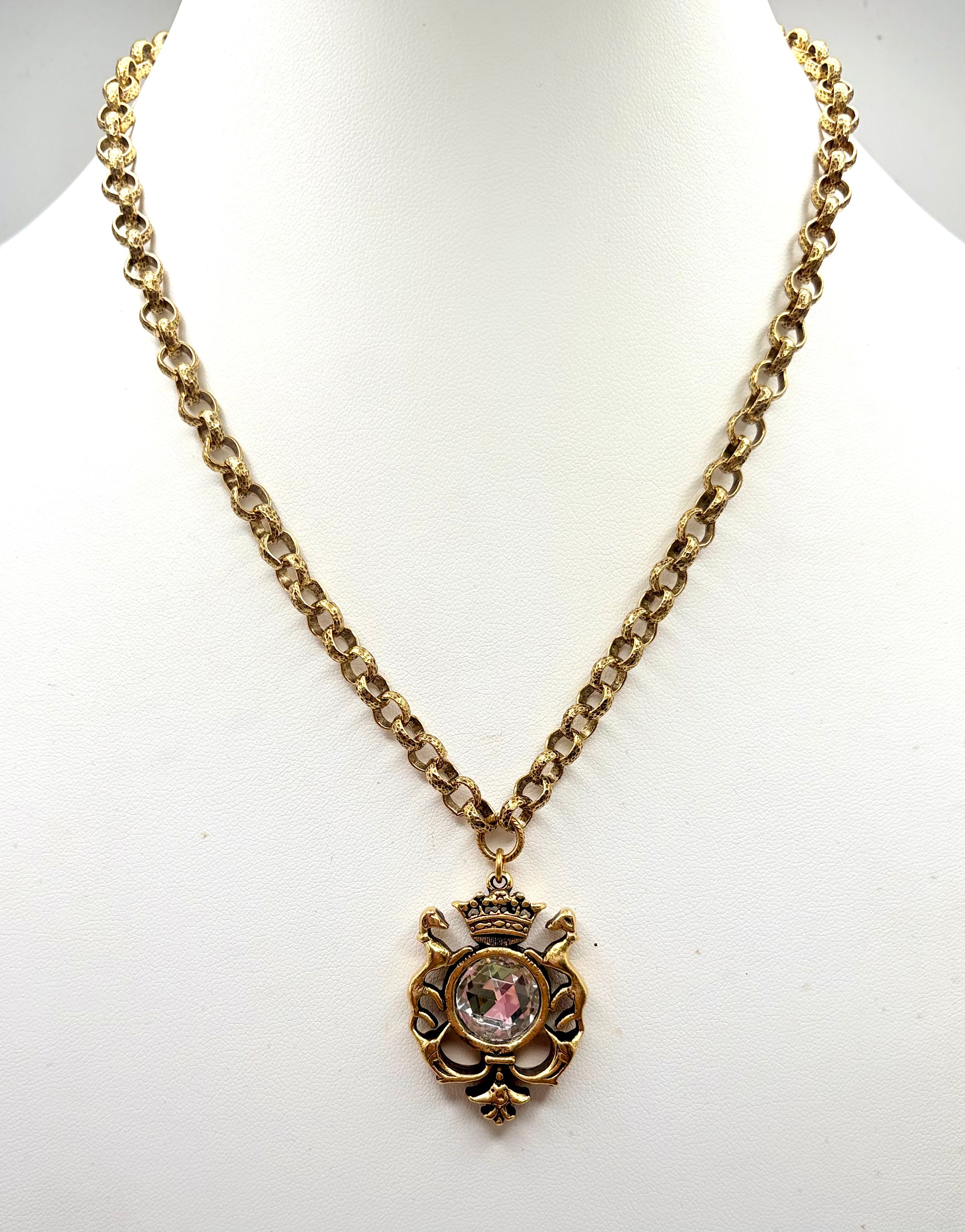 Gold Crystal Crown Chain Necklace