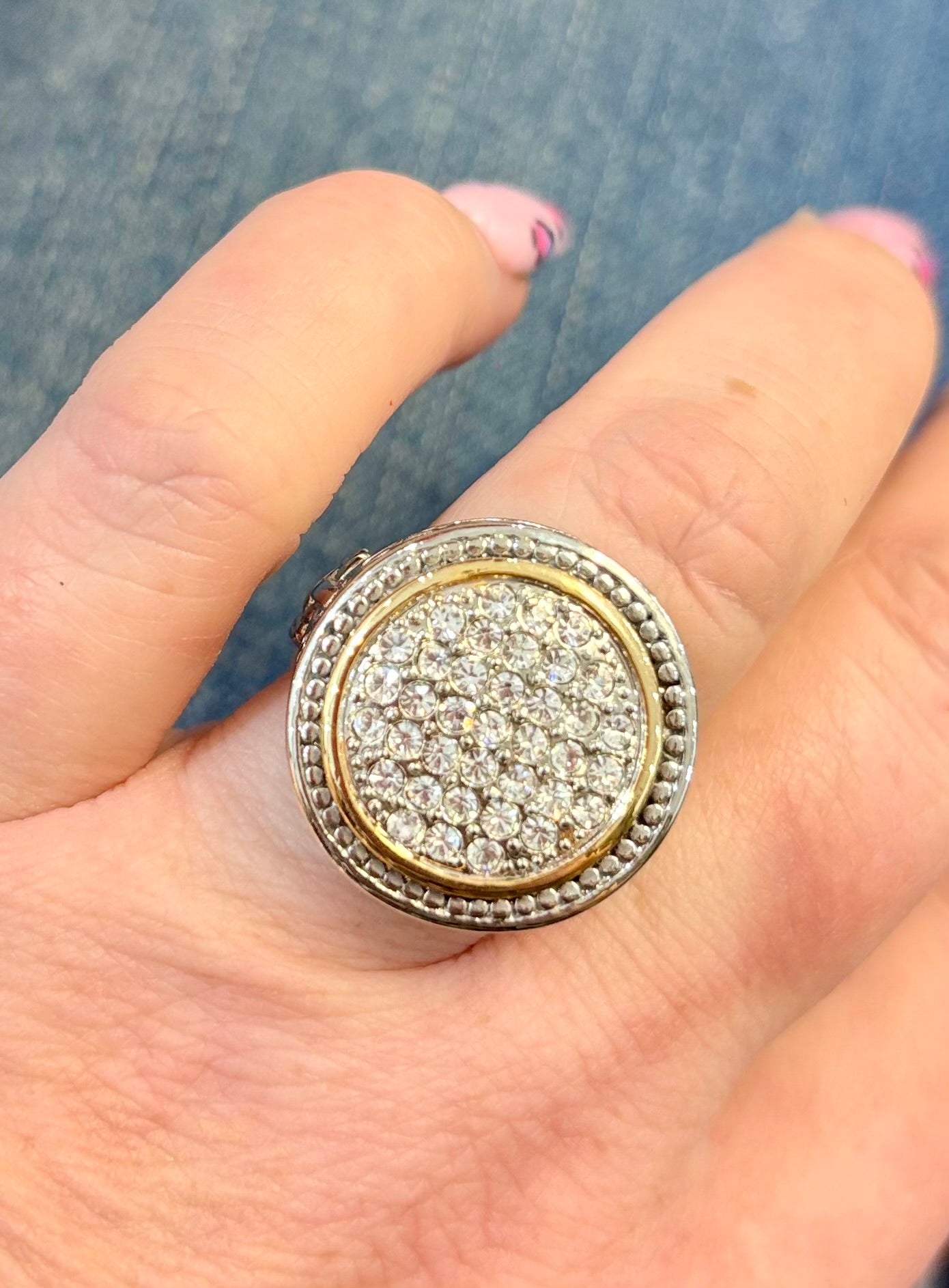 Dual Tone Round Crystal Ring