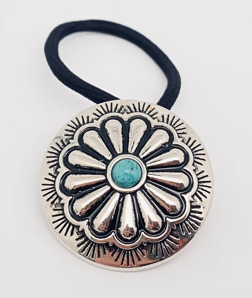 Vintage Turquoise Stone Concho Style Hairtie Hairband