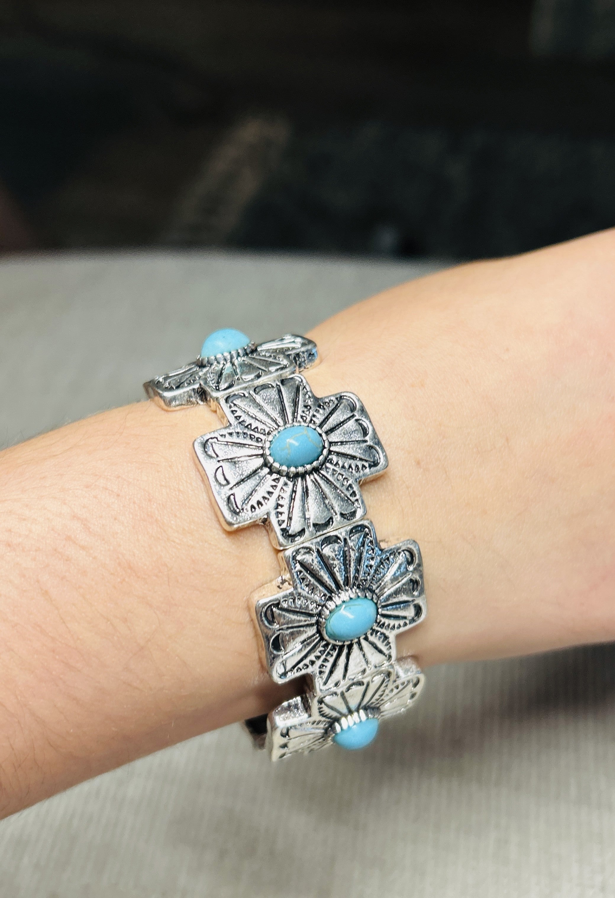 Silver & Turquoise Cross Bracelet