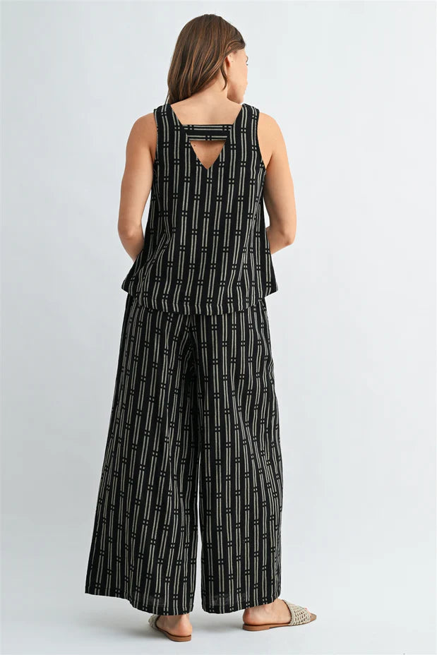 Black Stripe Back Detailed Tank Pant Set