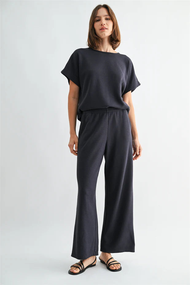 Navy Waffle Knit Dolman Top Pant Set