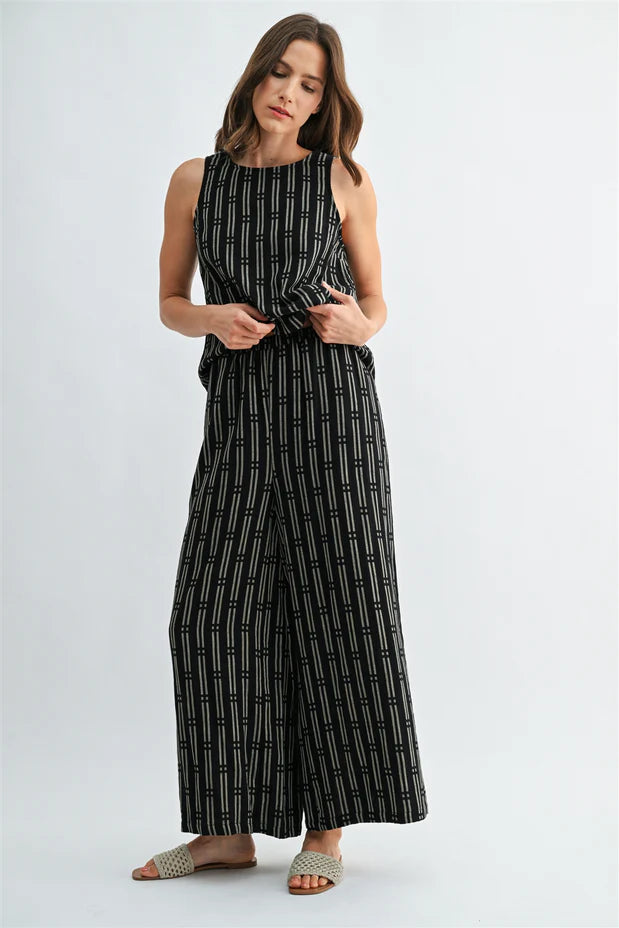 Black Stripe Back Detailed Tank Pant Set