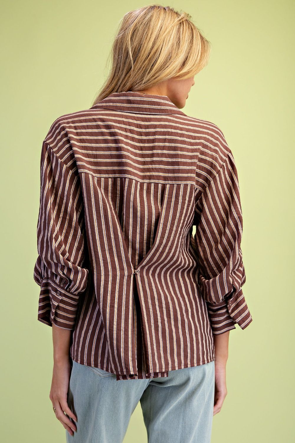 Chocolate Brown Striped Button Down Top