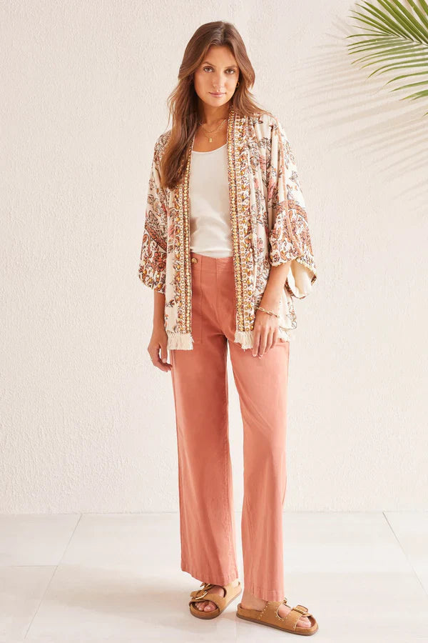 Tribal Embellished Kimono Sleeve Soft Fringed Jacket - S/M