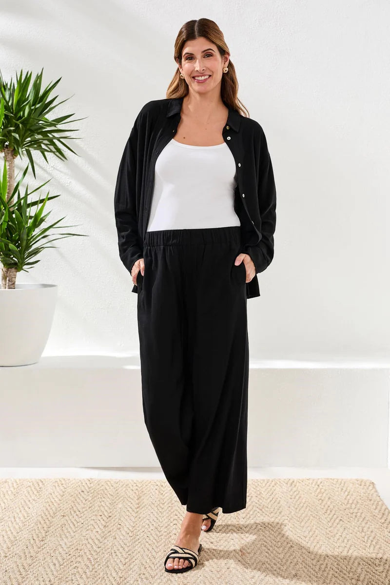 Tribal Flowy Linen Wide Leg Ankle Pant