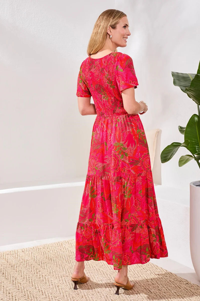 Tribal Sangria Ruched Top Maxi Dress