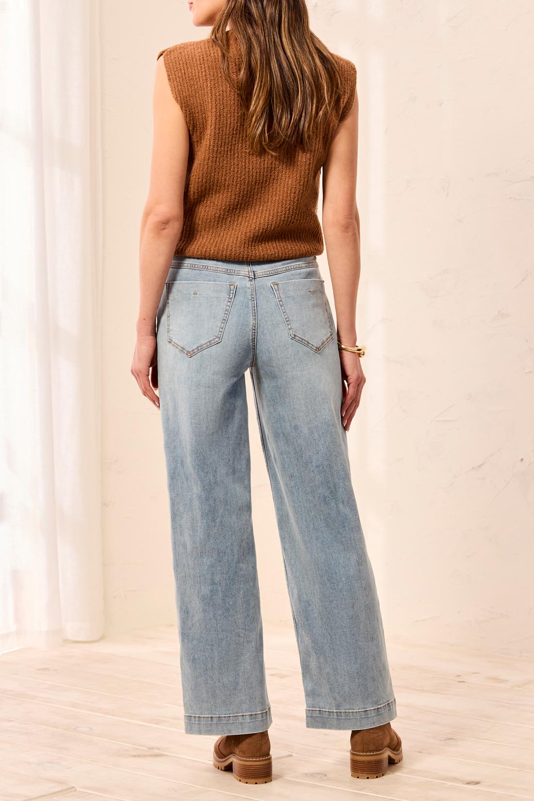 Tribal Audrey Button Fly Wide Crop Denim Pants - Skylight