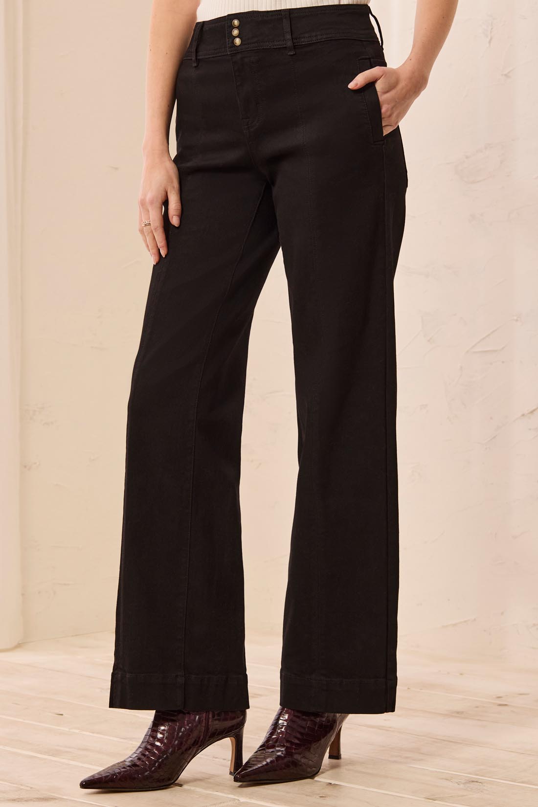 Tribal Audrey Hugging Wide Denim Trouser - Black