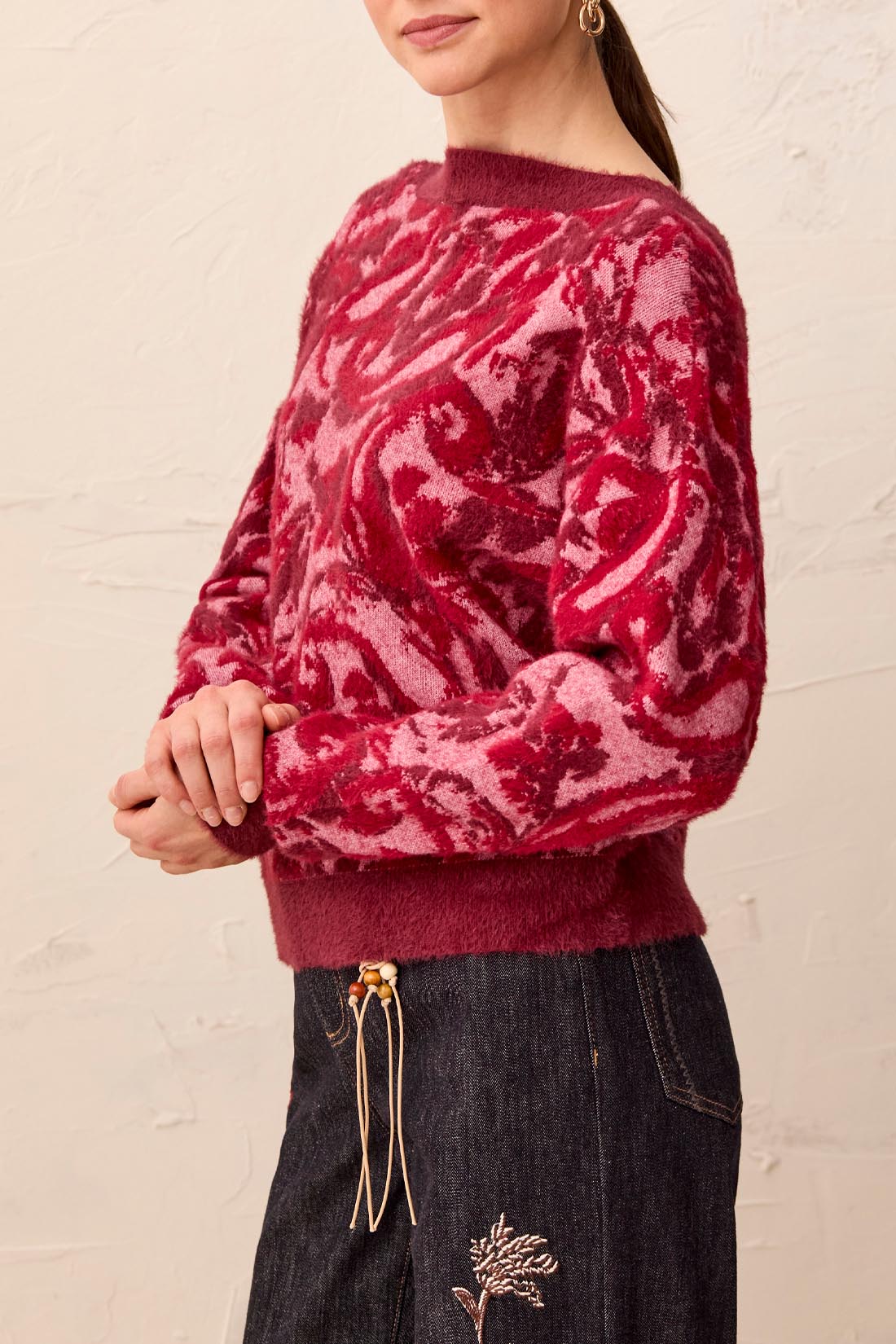 Tribal Pink Frost Wear 2 Ways Jacquard Sweater