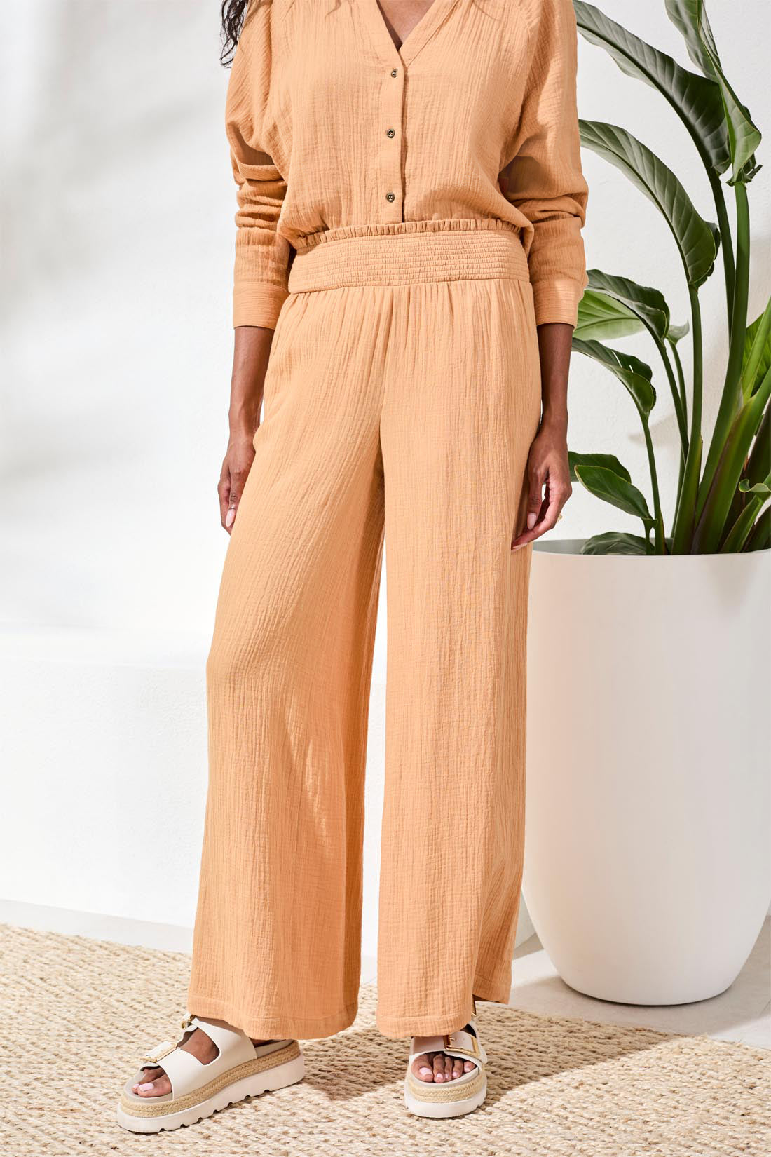 Tribal Flare pant W/Smocking - Sahara Beige