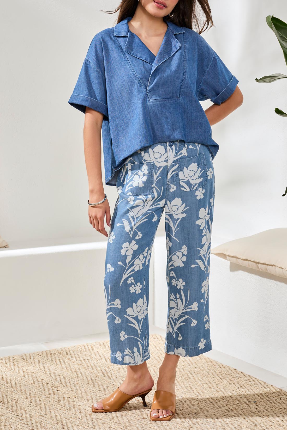 Flowy Wide Crop Pant - Seaside Blue