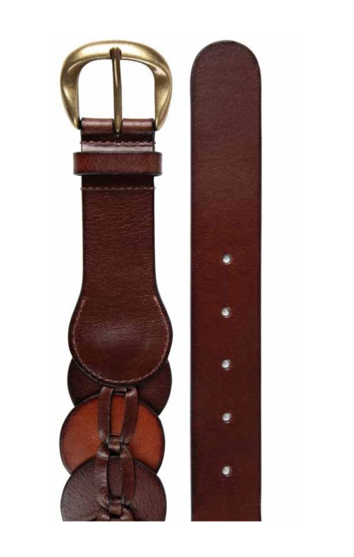 Tribal Quinn Wide Pieced Leather Harness Belt with Scalloped Panels - Brown