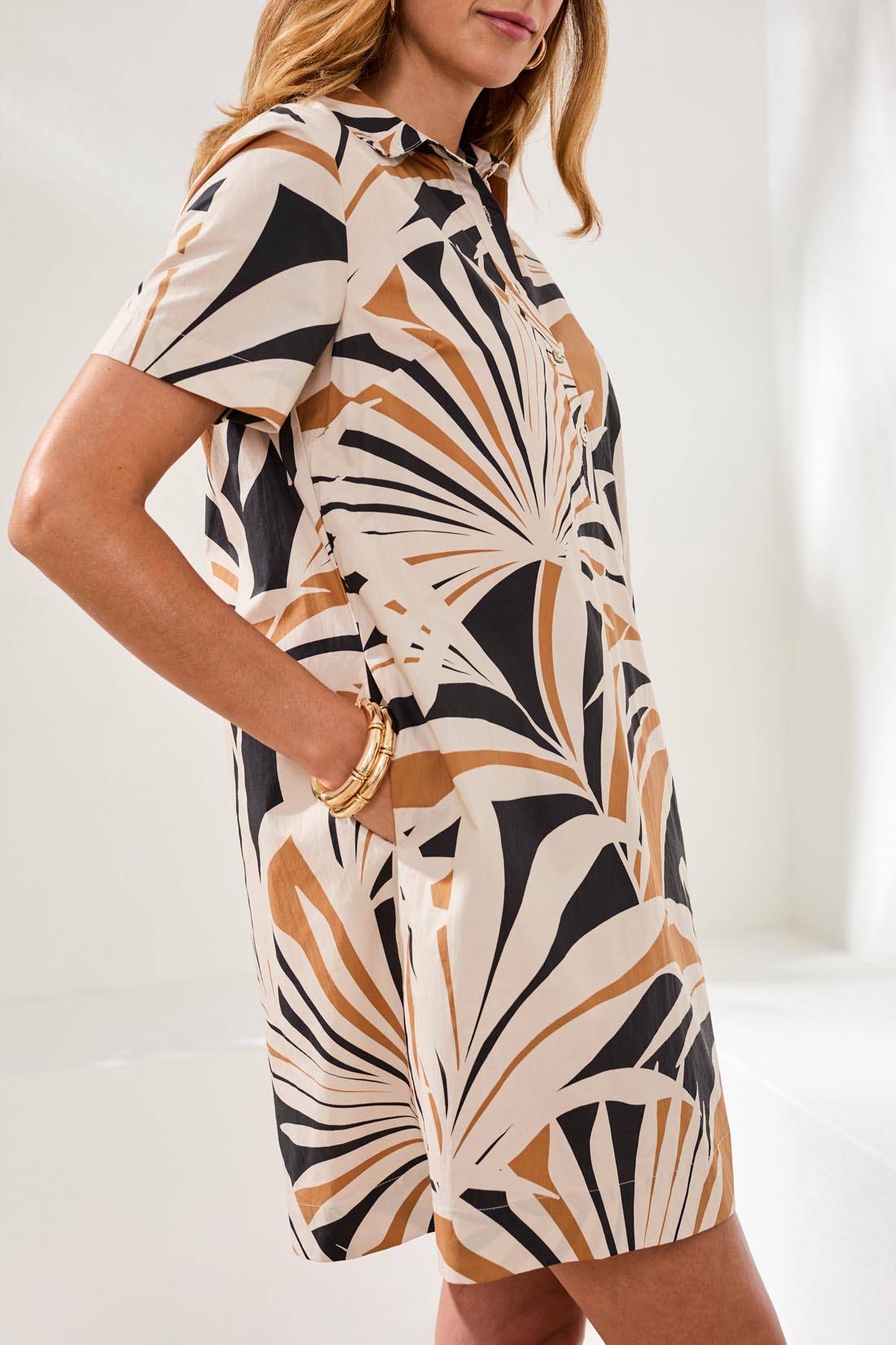 Tribal Canvas Short Sleeve Button Placket Dress
